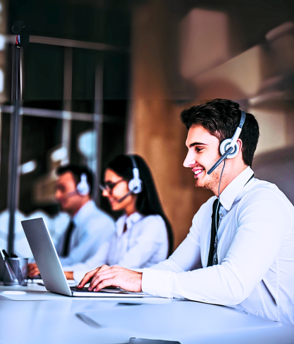 A call center with smiling agents